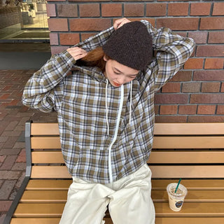 (Unisex) Check Hooded Zip-Up