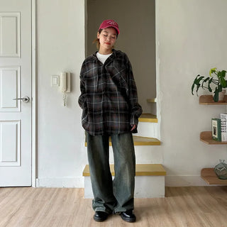 (Unisex) Check Big Boxy Seafood Shirt