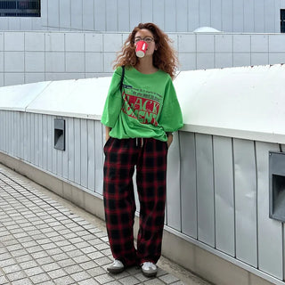 Tone-on-tone check banding pants