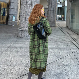 Checked long coat