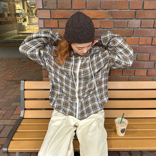 (Unisex) Check Hooded Zip-Up