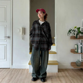 (Unisex) Check Big Boxy Seafood Shirt