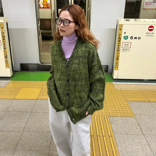 (Unisex) V-neck Melange Cardigan