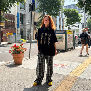 Pintuck check pants