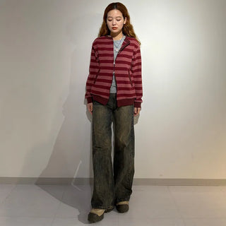 Washed wide denim pants