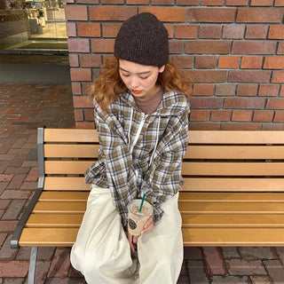 (Unisex) Check Hooded Zip-Up