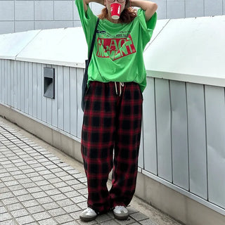 Tone-on-tone check banding pants