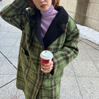 Checked long coat