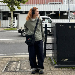 Non-washed wide-leg denim pants