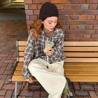 (Unisex) Check Hooded Zip-Up