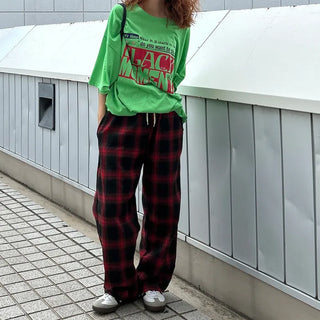Tone-on-tone check banding pants