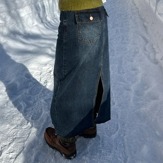 Denim long skirt