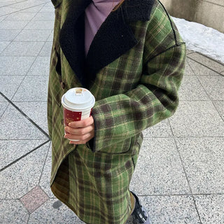 Checked long coat