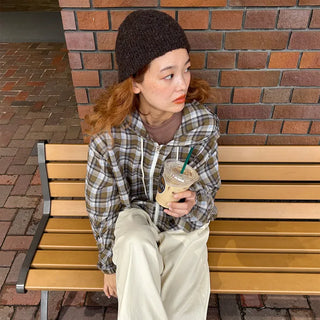(Unisex) Check Hooded Zip-Up
