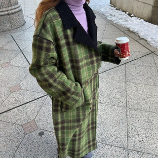 Checked long coat