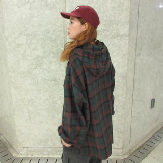 (Unisex) Check Hoodie Shirt Jacket