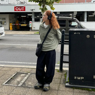 Non-washed wide-leg denim pants
