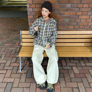 (Unisex) Check Hooded Zip-Up