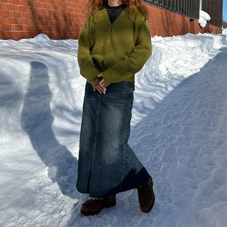 Denim long skirt