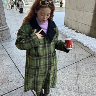 Checked long coat