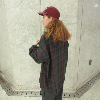 (Unisex) Check Hoodie Shirt Jacket