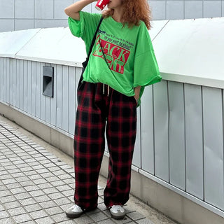 Tone-on-tone check banding pants