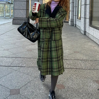 Checked long coat