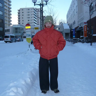 (Unisex) High-Neck Quilted Padded Jacket