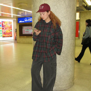 (Unisex) Check Hoodie Shirt Jacket