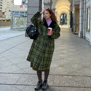Checked long coat