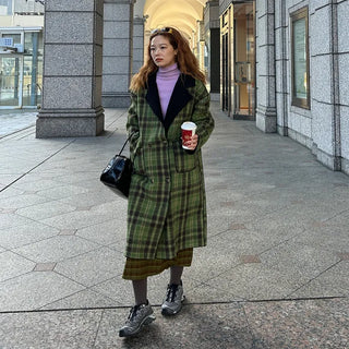 Checked long coat
