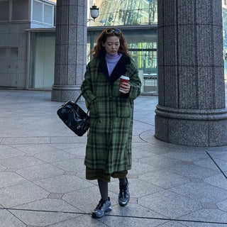 Checked long coat