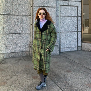 Checked long coat