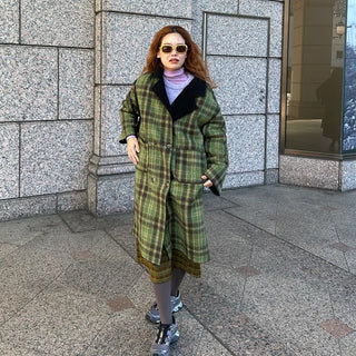 Checked long coat