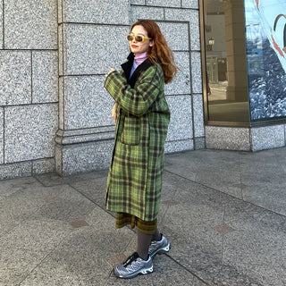 Checked long coat