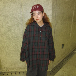 (Unisex) Check Hoodie Shirt Jacket