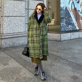 Checked long coat