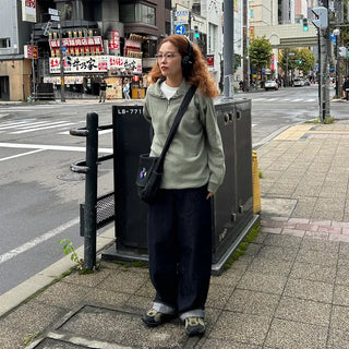 Non-washed wide-leg denim pants