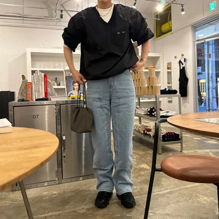Double-knee denim pants