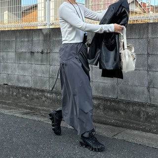 Low-balance pintuck long skirt