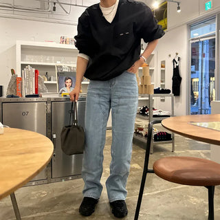 Double-knee denim pants