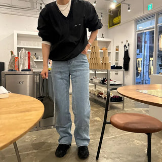 Double-knee denim pants