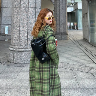 Checked long coat