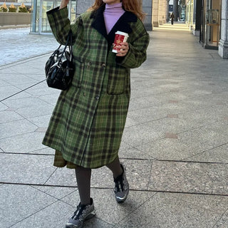Checked long coat