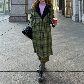 Checked long coat