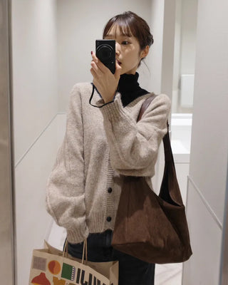 V-neck loose-fitting knit cardigan
