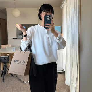Henley neck long-sleeve T-shirt