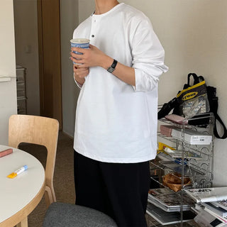 Henley neck long-sleeve T-shirt
