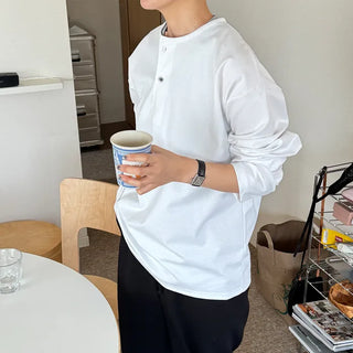 Henley neck long-sleeve T-shirt