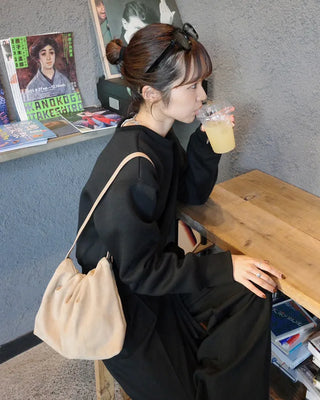 Suede drawstring shoulder bag